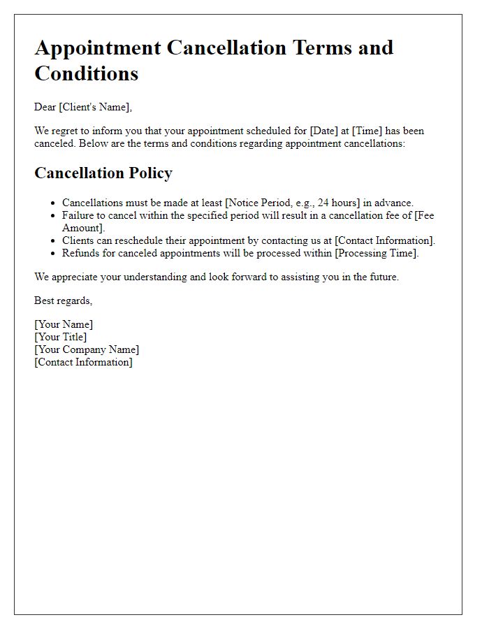 Letter template of appointment cancellation terms and conditions