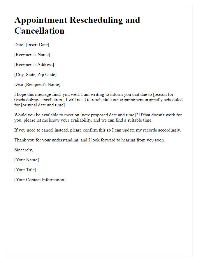 Letter template of appointment rescheduling and cancellation