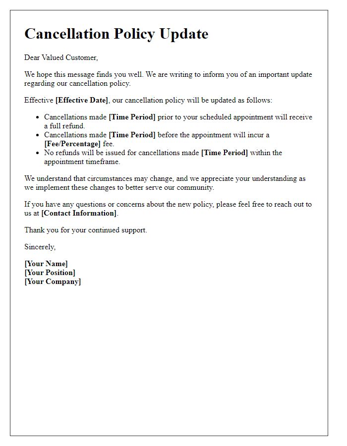 Letter template of cancellation policy announcement