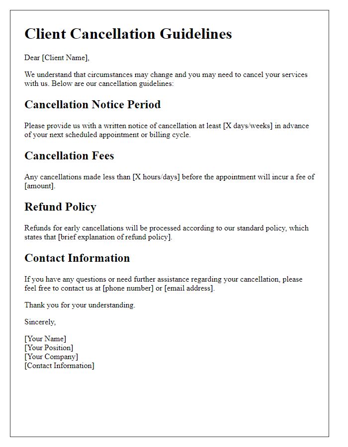 Letter template of client cancellation guidelines