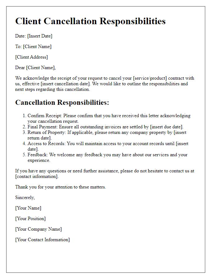 Letter template of client cancellation responsibilities