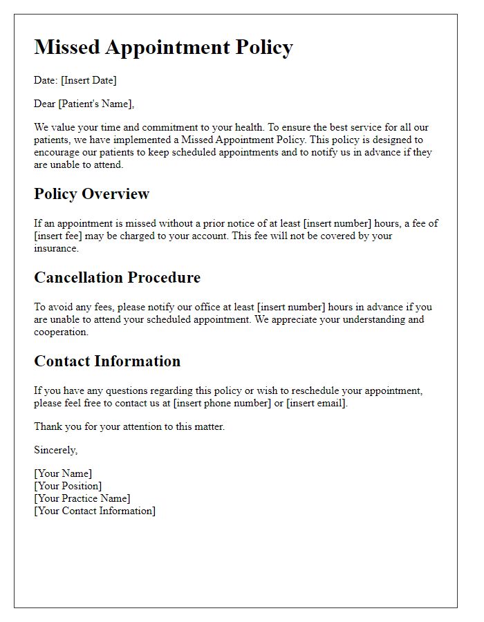 Letter template of policy for missed appointments