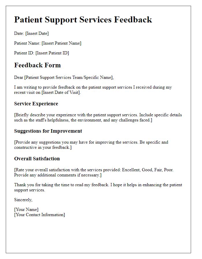 Letter template of patient support services feedback