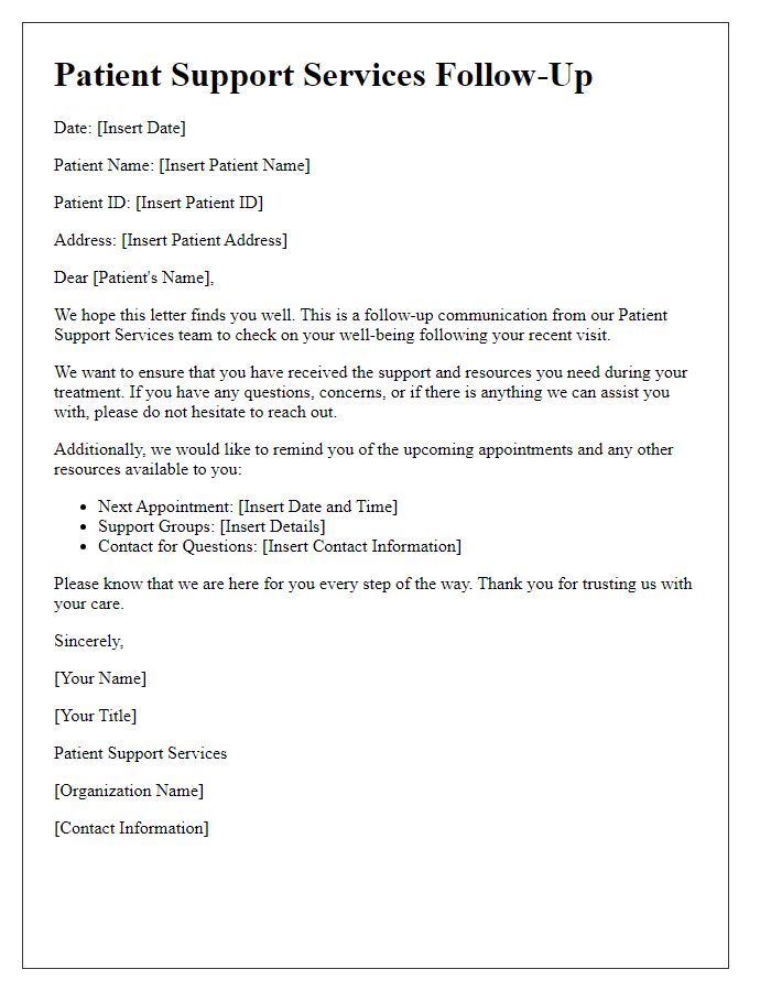 Letter template of patient support services follow-up