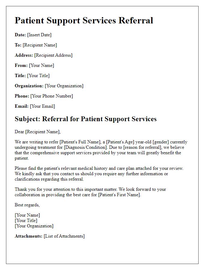 Letter template of patient support services referral