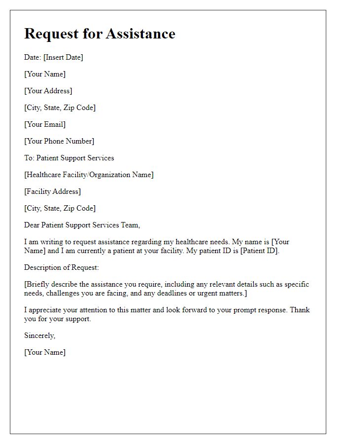 Letter template of patient support services request for assistance