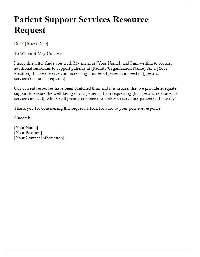 Letter template of patient support services resource request