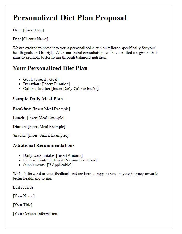 Letter template of personalized diet plans for better living.