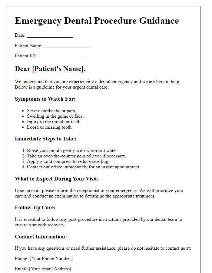 Letter template of emergency dental procedure guidance for urgent care