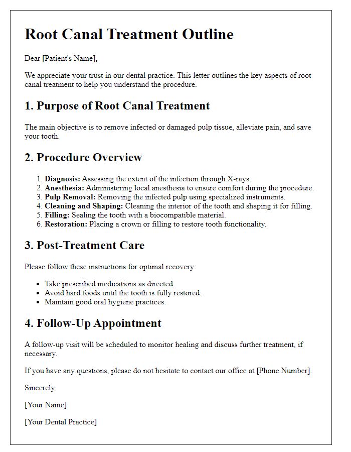 Letter template of root canal treatment outline for understanding