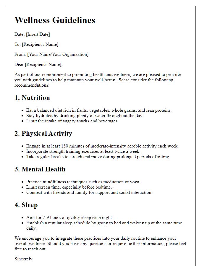 Letter template of guidelines for maintaining wellness.