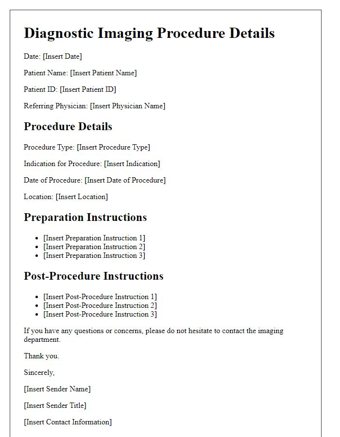 Letter template of diagnostic imaging procedure details.