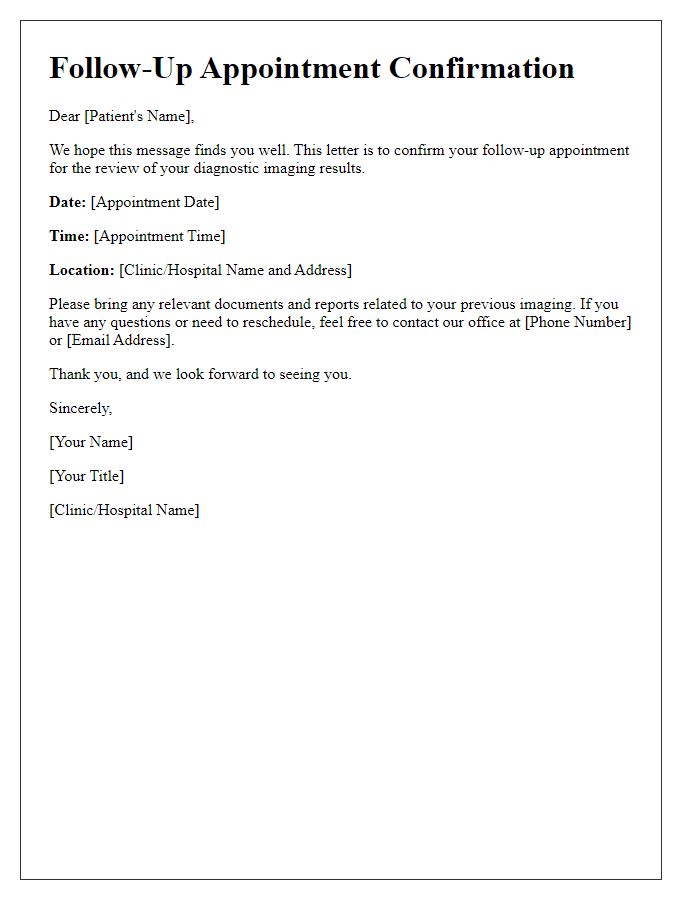 Letter template of follow-up appointment for diagnostic imaging review.