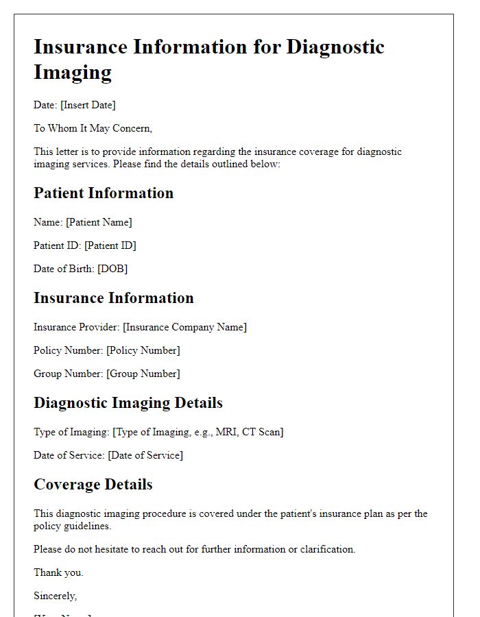 Letter template of insurance information for diagnostic imaging.