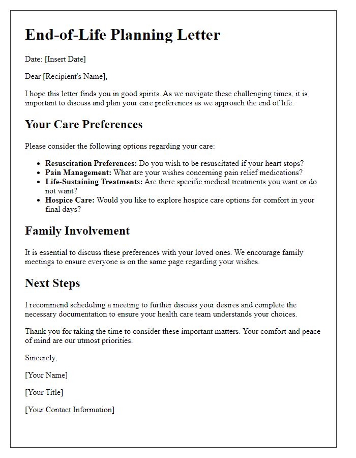 Letter template of palliative care end-of-life planning