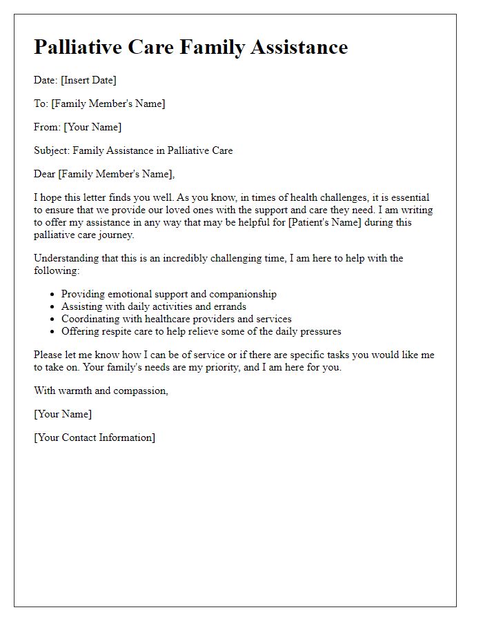 Letter template of palliative care family assistance