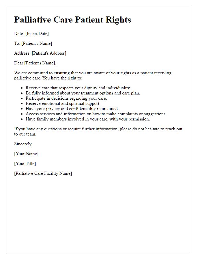 Letter template of palliative care patient rights