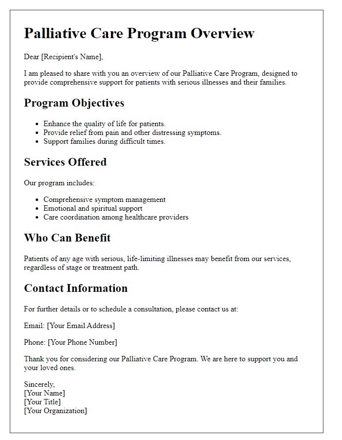 Letter template of palliative care program overview