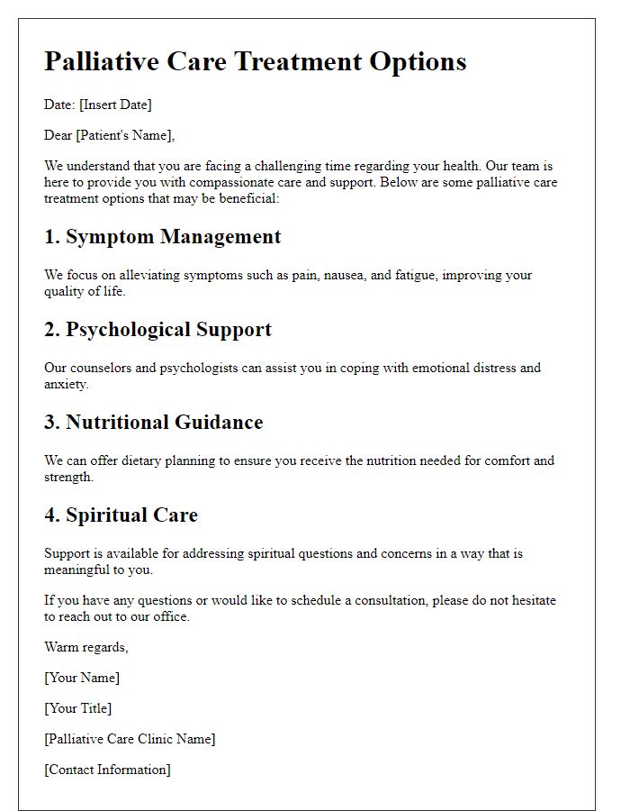 Letter template of palliative care treatment options