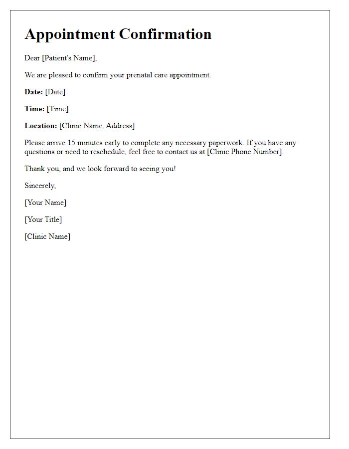 Letter template of prenatal care appointment confirmation