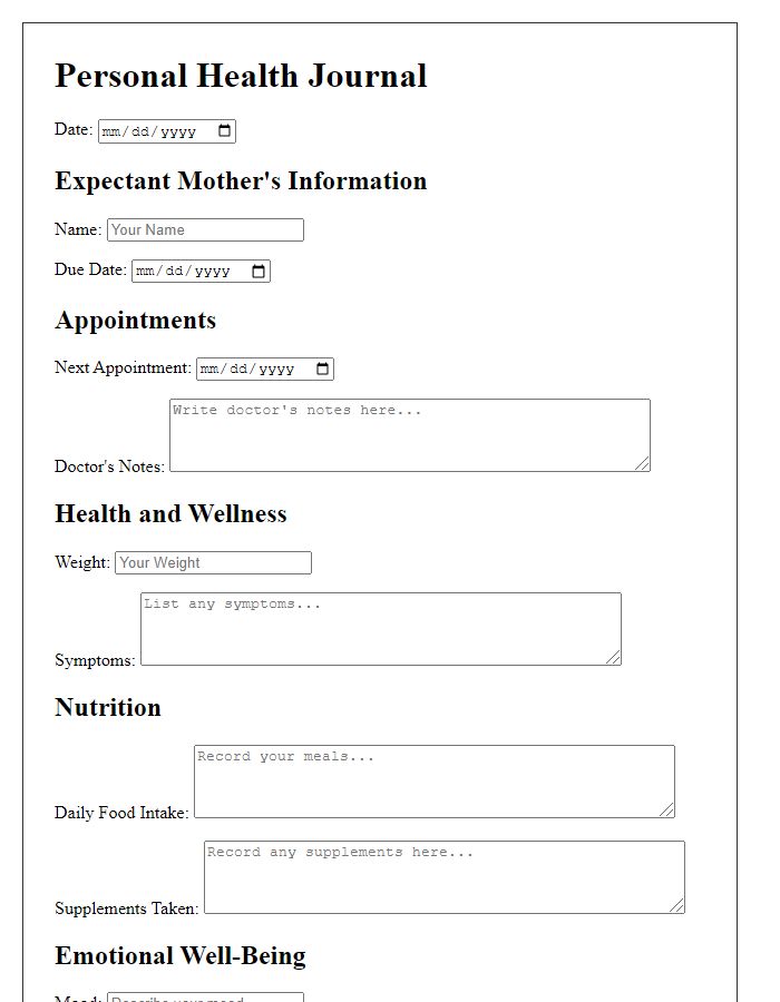 Letter template of prenatal care personal health journal