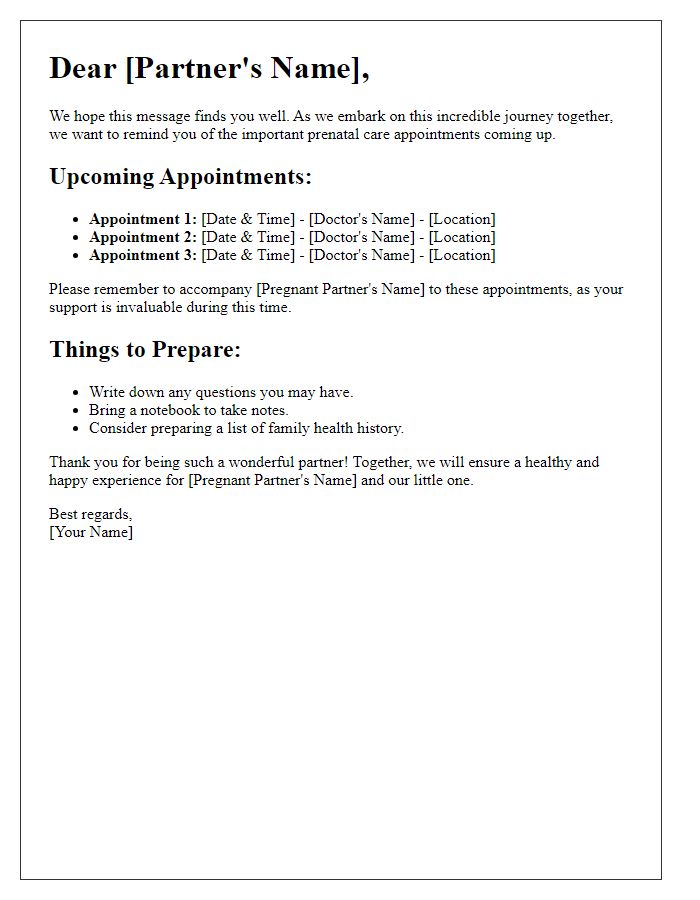 Letter template of prenatal care reminders for partners