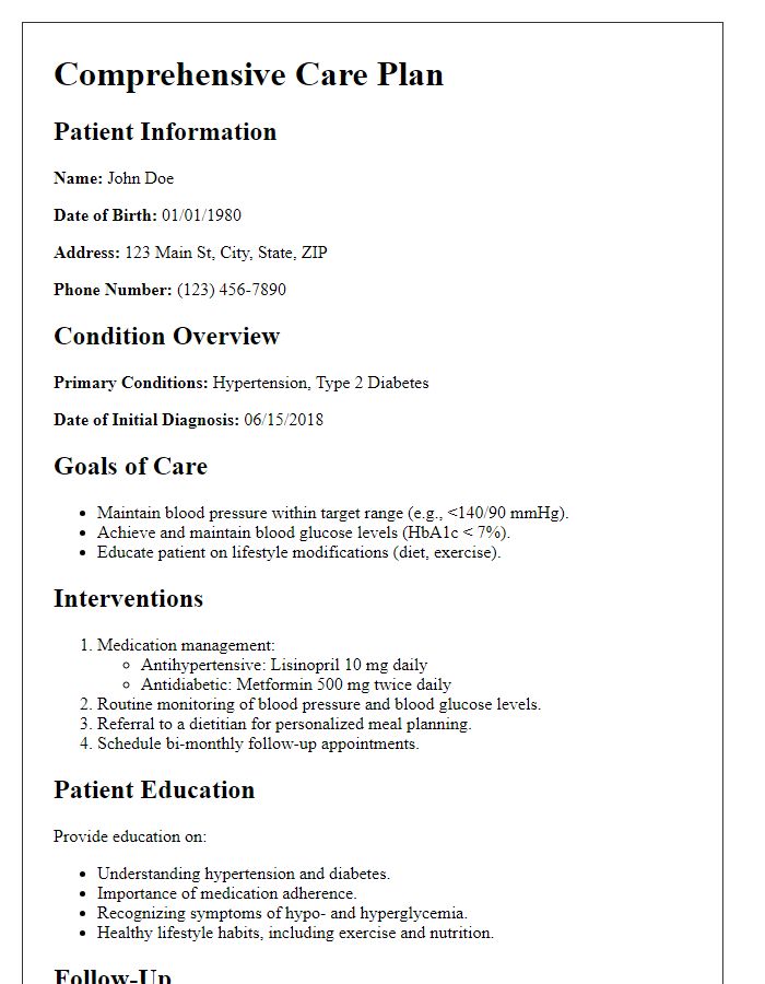 Letter template of comprehensive care plan for chronic conditions.