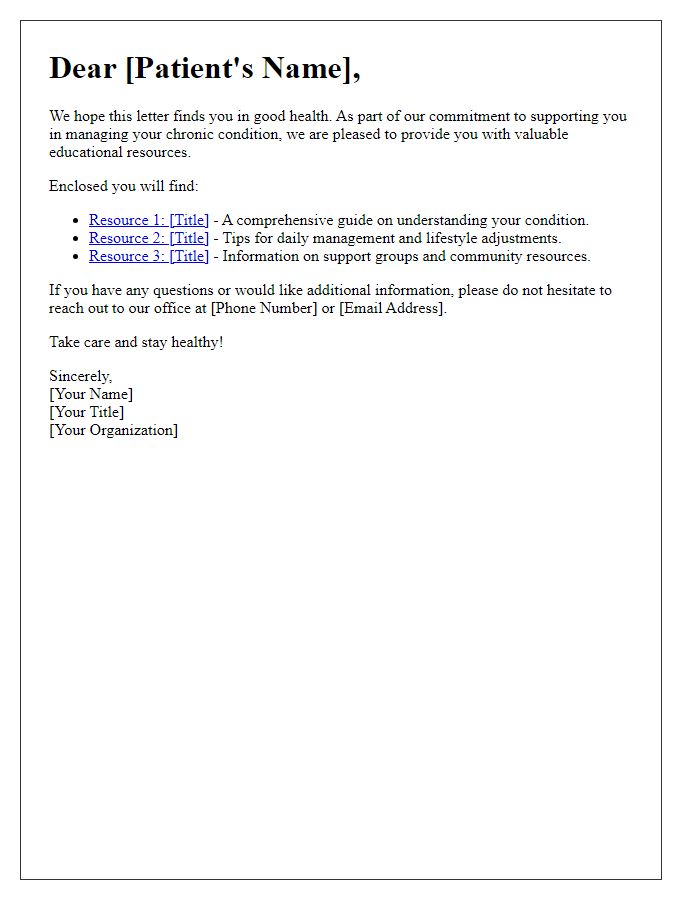 Letter template of educational resources for chronic disease patients.