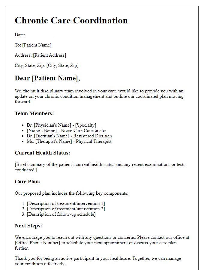 Letter template of multidisciplinary team for chronic care coordination.