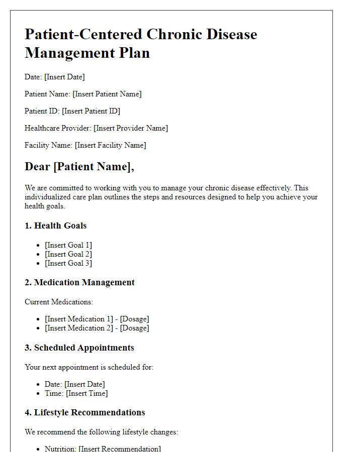 Letter template of patient-centered chronic disease management.