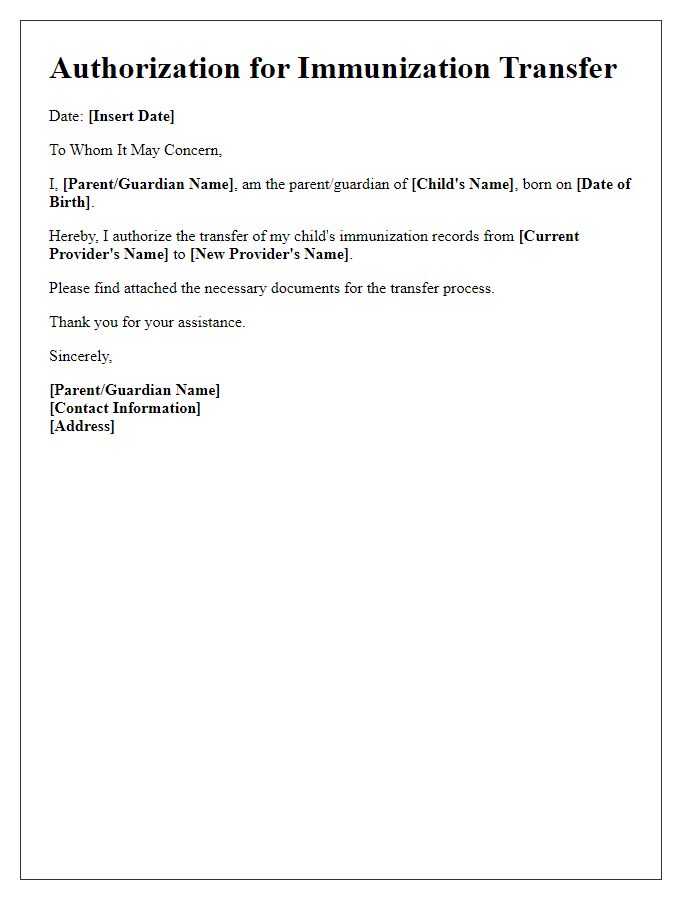 Letter template of authorization for immunization transfer