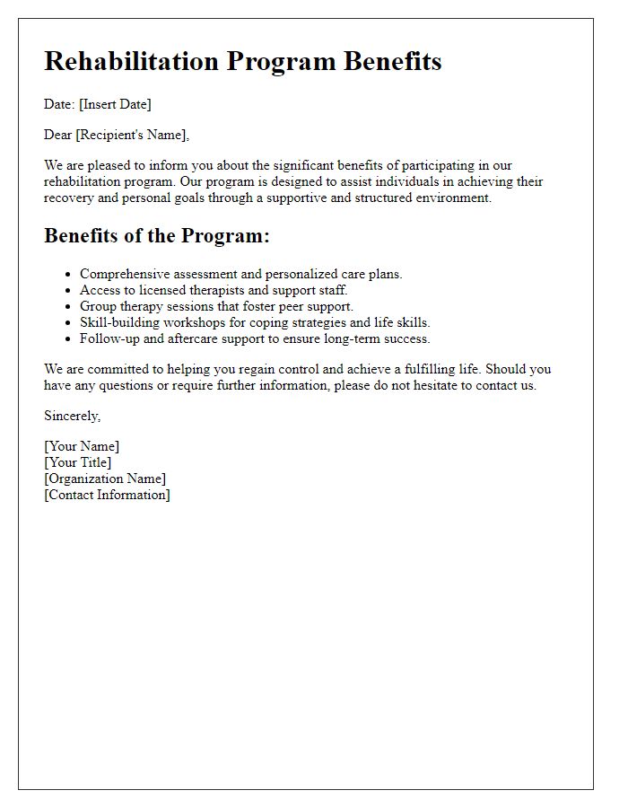 Letter template of rehabilitation program benefits