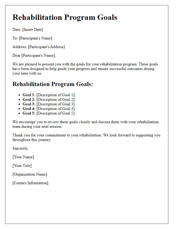 Letter template of rehabilitation program goals