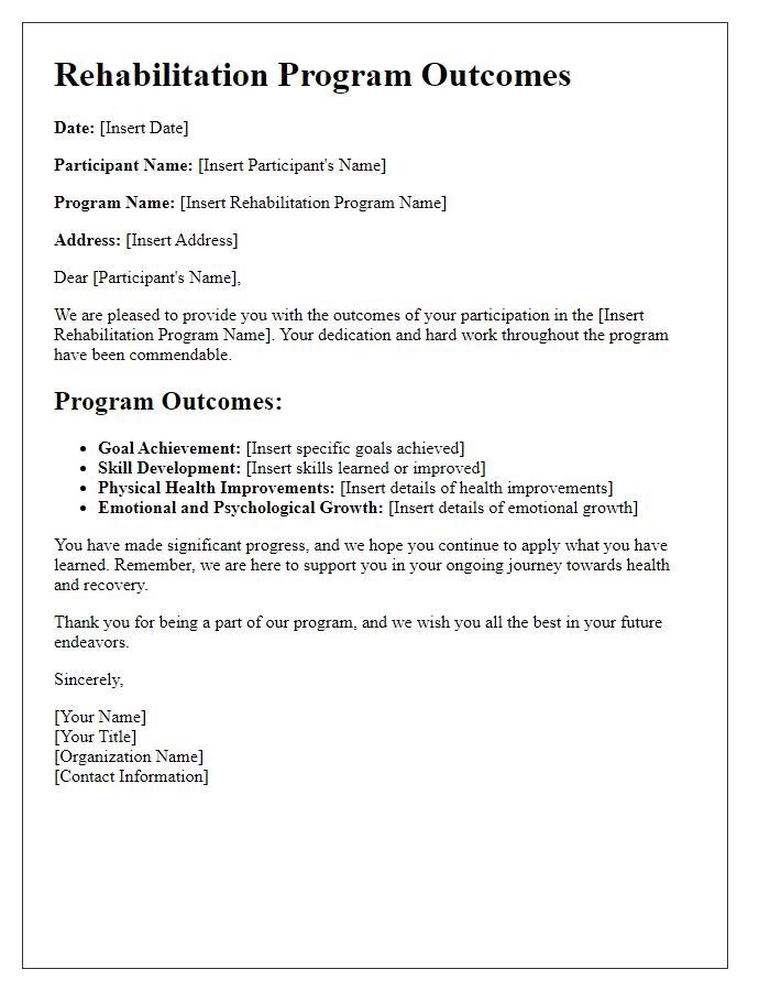 Letter template of rehabilitation program outcomes