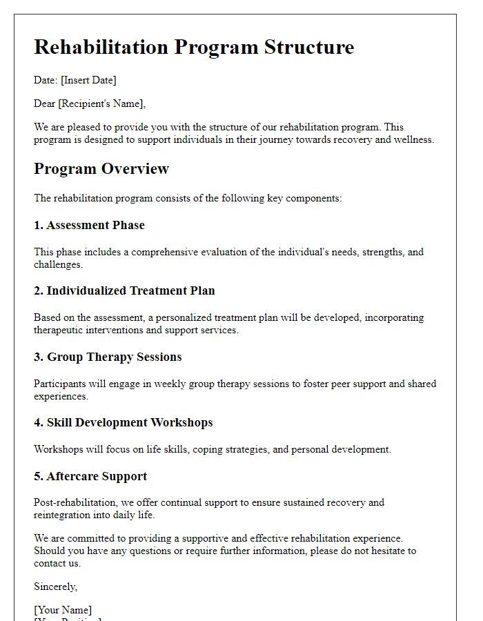 Letter template of rehabilitation program structure