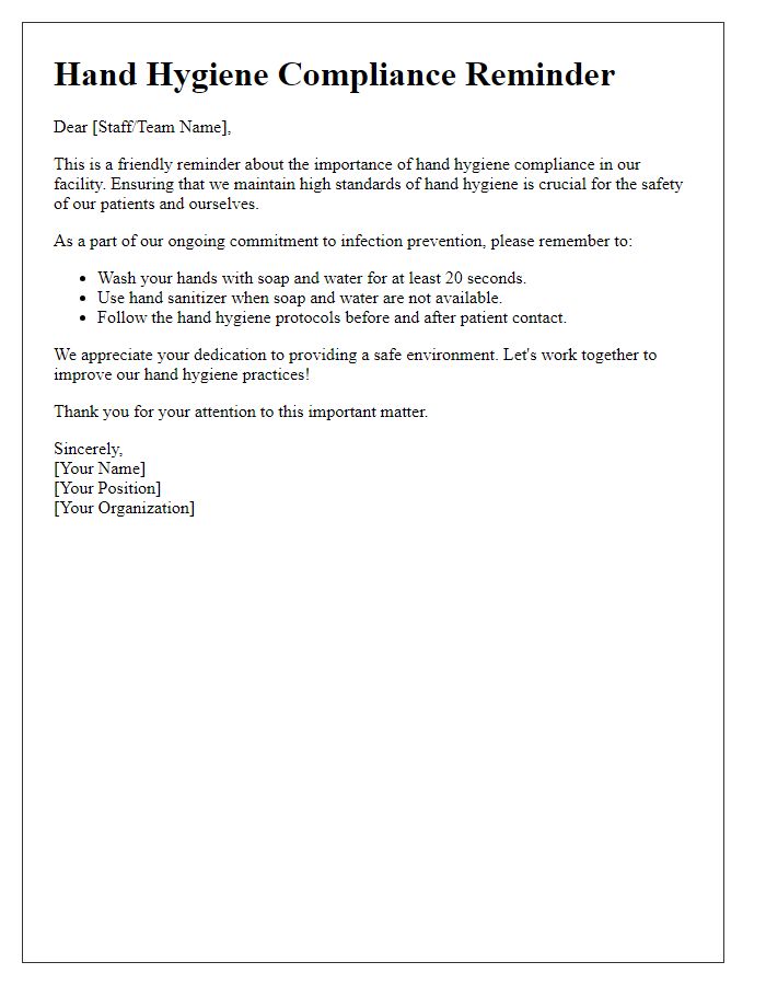 Letter template of hand hygiene compliance reminder