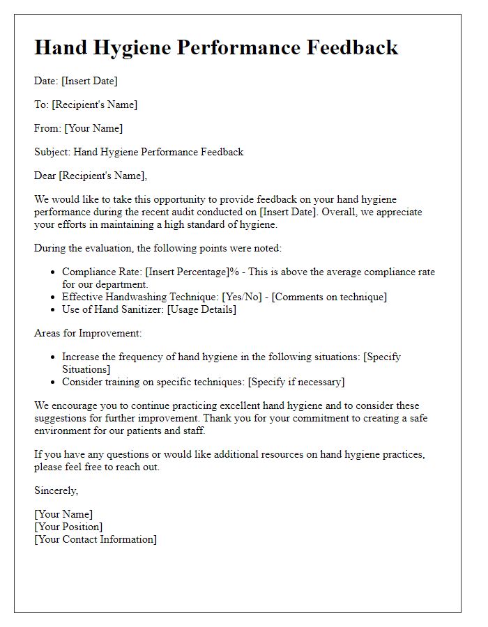 Letter template of hand hygiene performance feedback