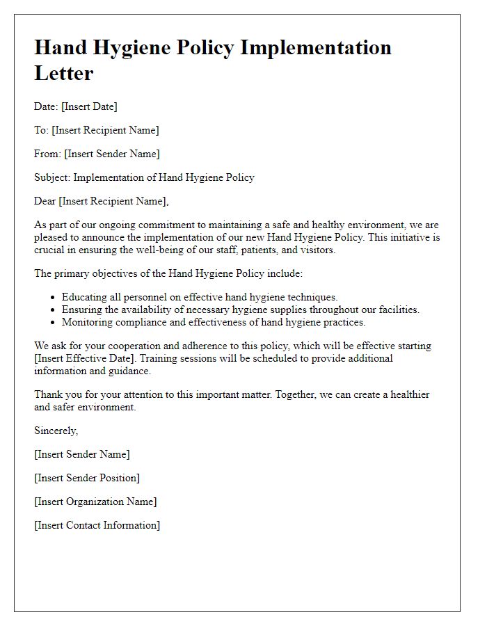 Letter template of hand hygiene policy implementation