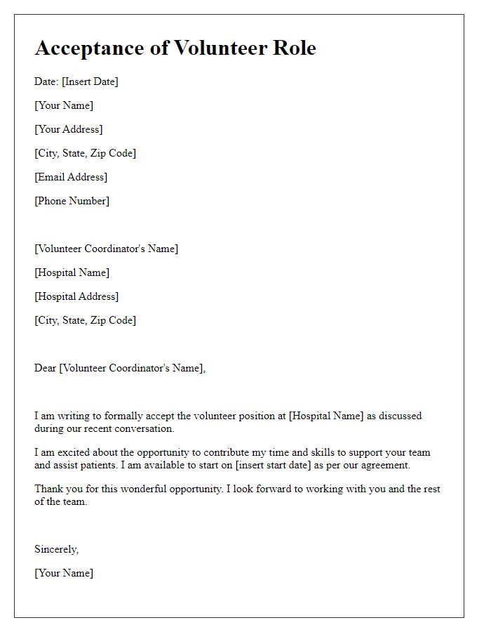 Letter template of acceptance for hospital volunteer role