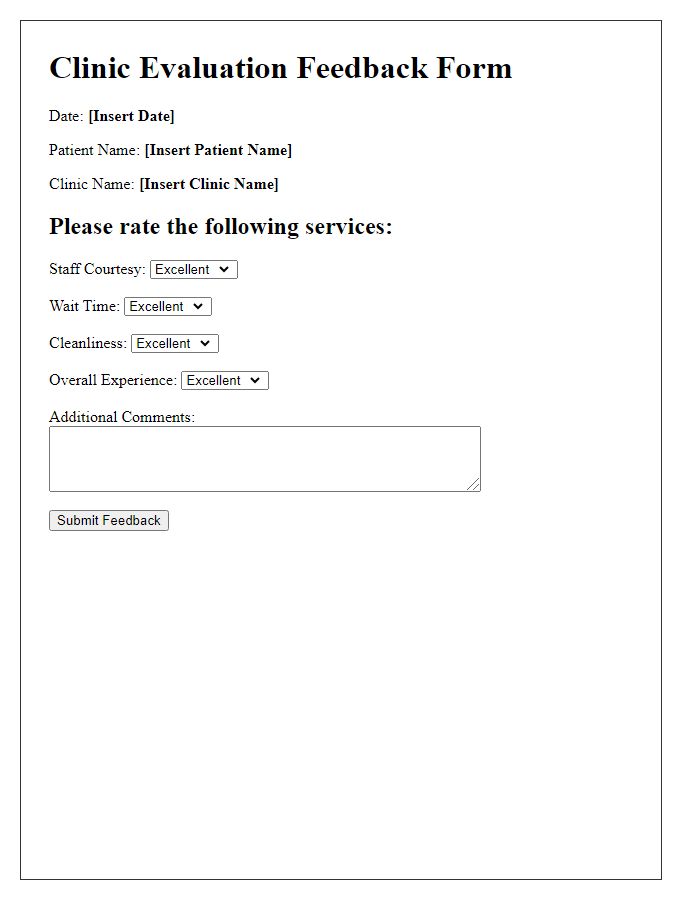 Letter template of clinic evaluation feedback form