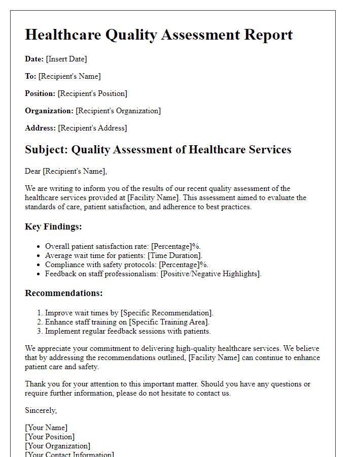 Letter template of healthcare quality assessment letter