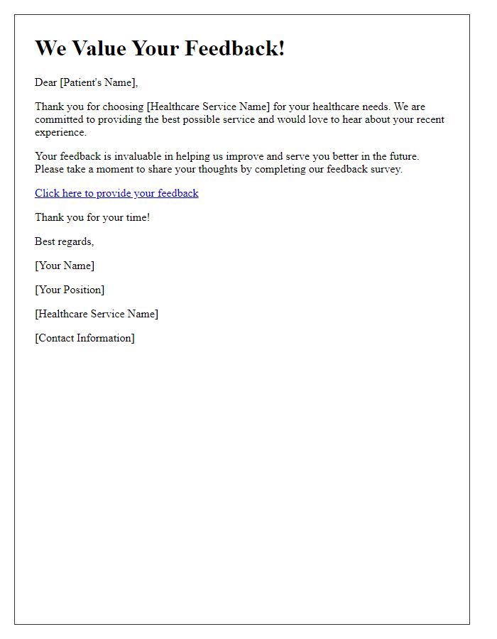 Letter template of healthcare services feedback invitation