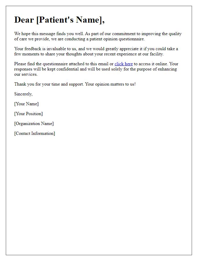 Letter template of patient opinion questionnaire distribution