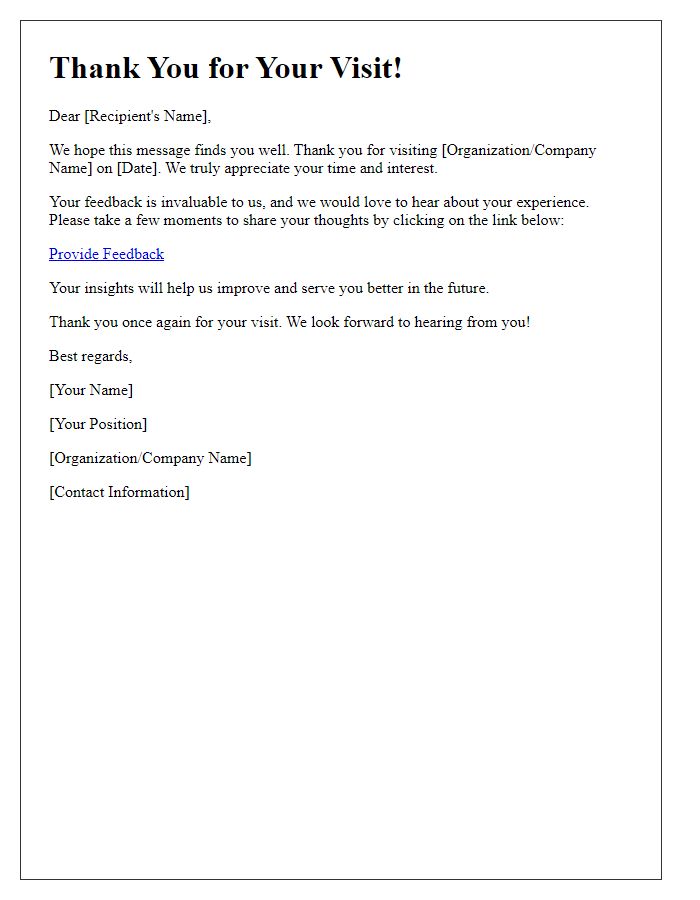 Letter template of post-visit feedback solicitation
