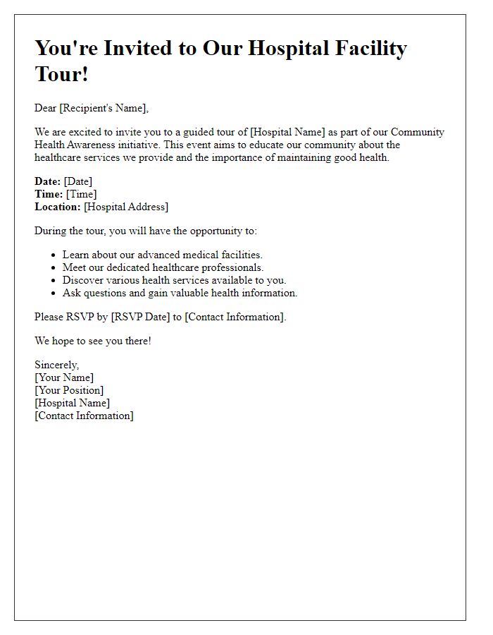 Letter template of Hospital Facility Tour Invitation for Community Health Awareness