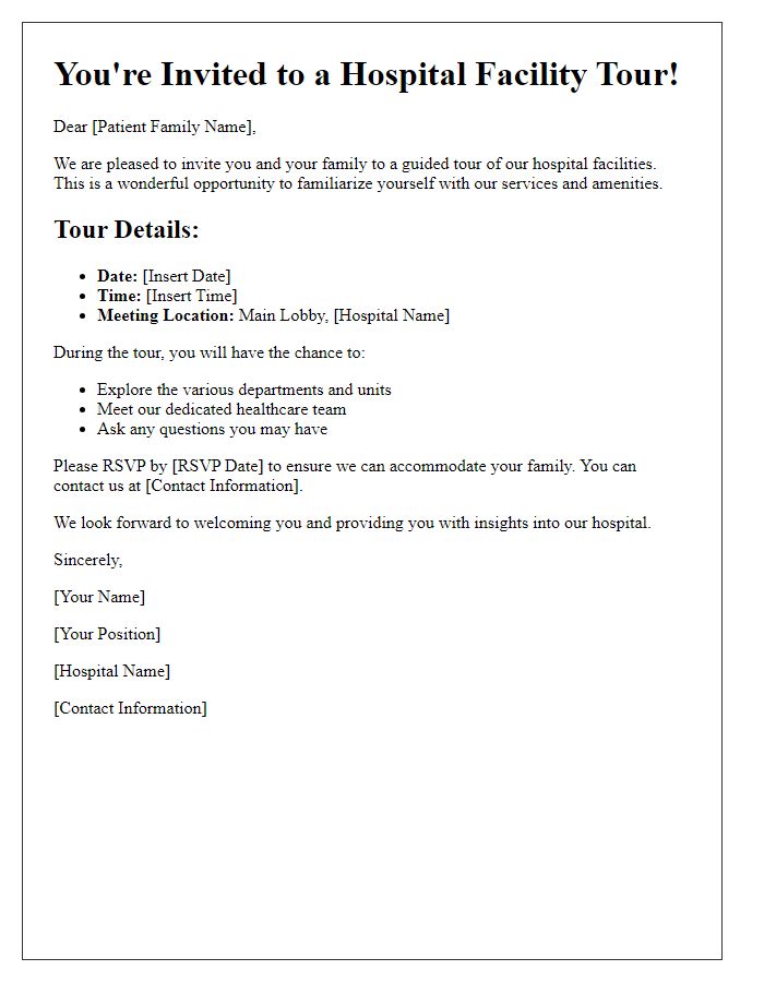 Letter template of Hospital Facility Tour Invitation for Patient Families