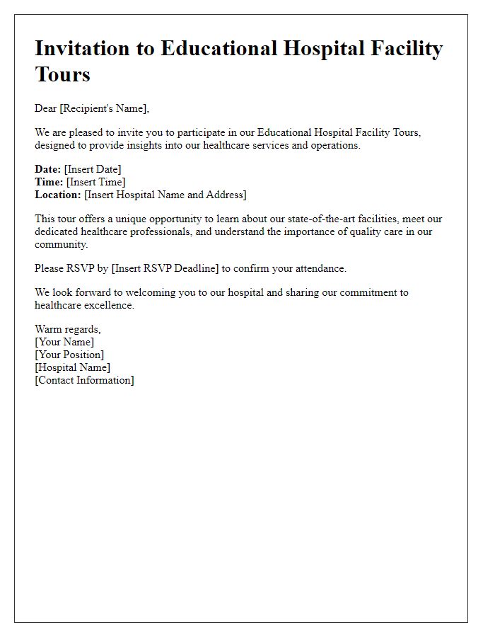 Letter template of Invitation for Educational Hospital Facility Tours