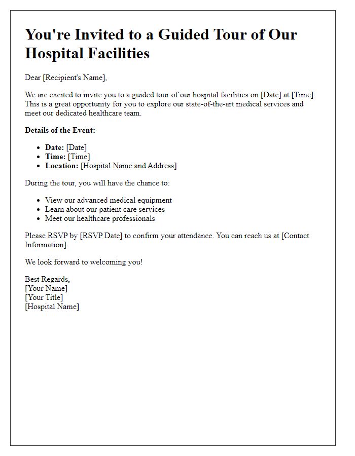 Letter template of Invitation for a Guided Tour of Our Hospital Facilities