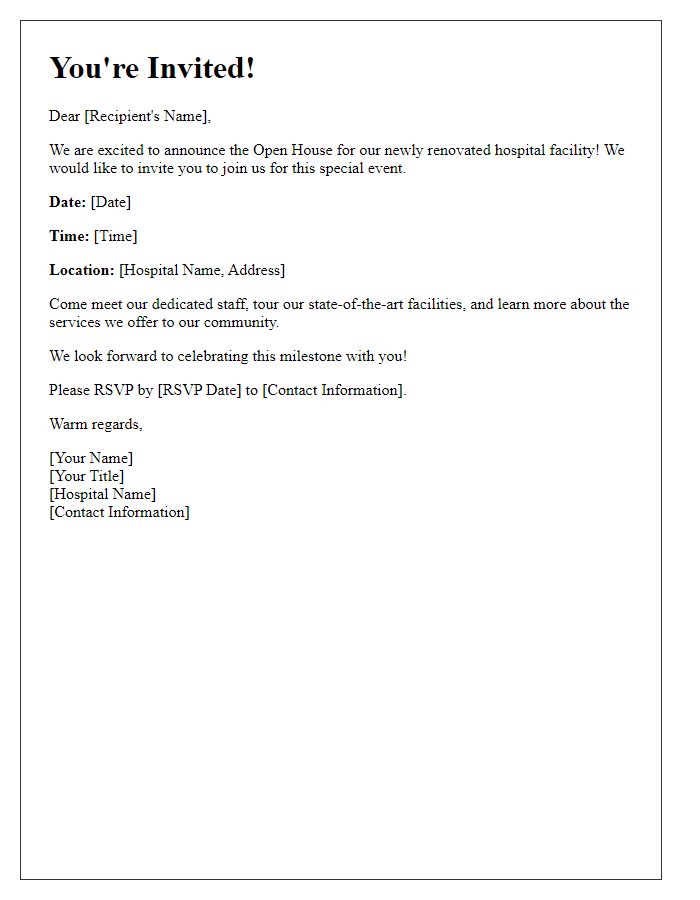 Letter template of Invitation to Participate in a Hospital Facility Open House