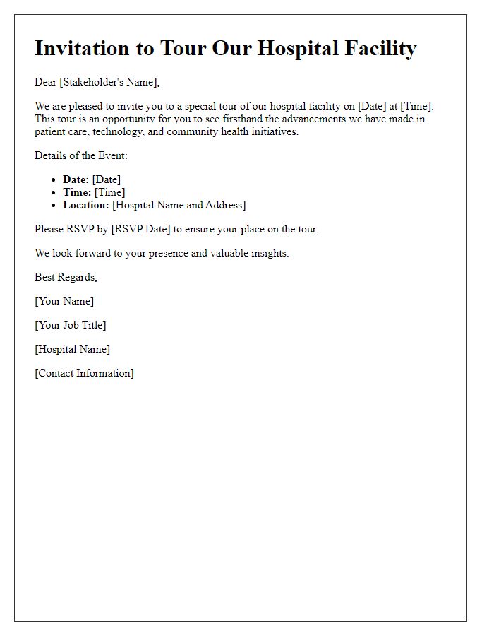 Letter template of Invitation for Stakeholders to a Hospital Facility Tour